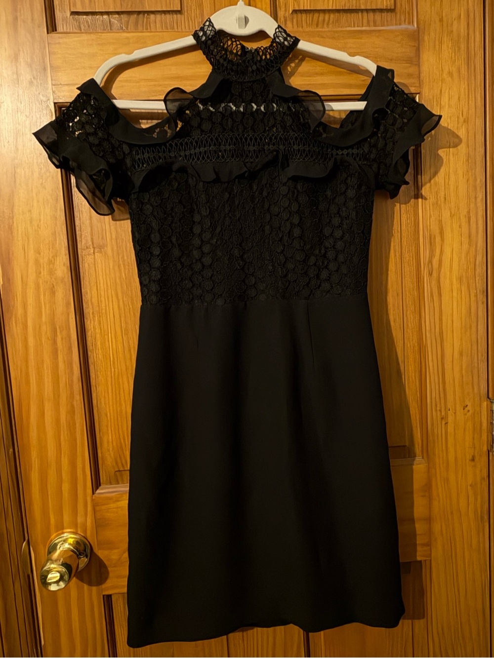 Cynthia Steffe Black Lace One-Shoulder Ruffle Dress